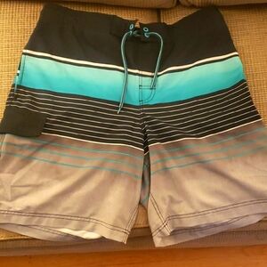 Men's Striped Swim Shorts - Black, Blue, Gray
